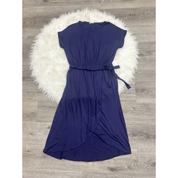 Egs Brand Women’s Navy Blue Maxi Dress Size Xlarge Front Slit Tie Around Dress‎ - Picture 1 of 5